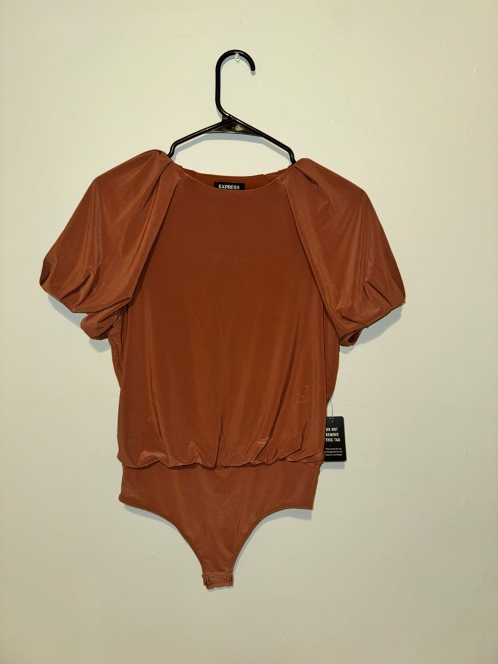 NWT Express Copper Puff Sleeve Bodysuit - Pleated Shoulder - Size XS